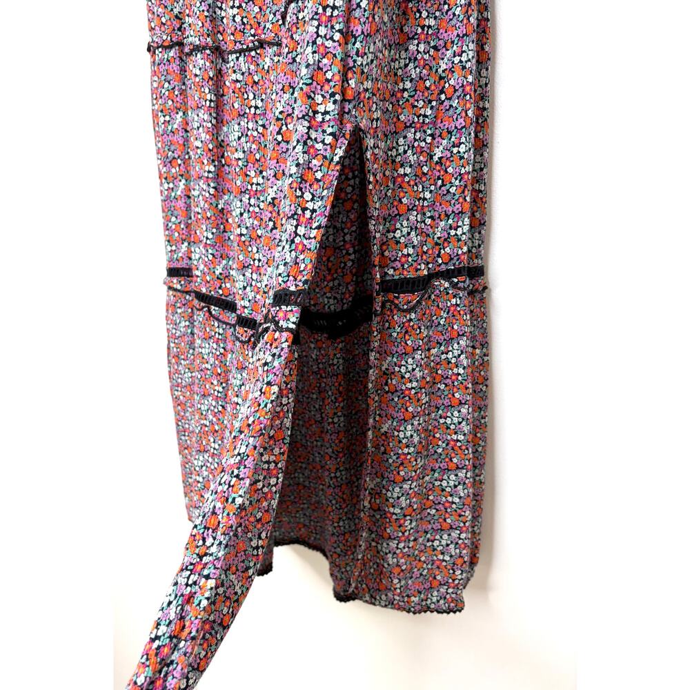 BILA Ditsy Floral Tiered Midi/Maxi Skirt Sz M Smocked Waist Crochet Trim Boho - Picture 3 of 8